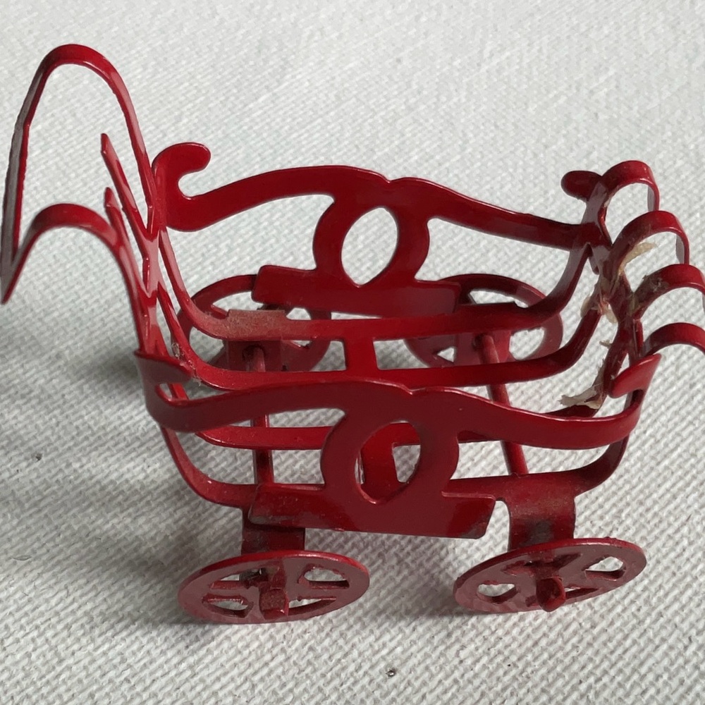 Vintage Miniature Red Metal Wagon Decor